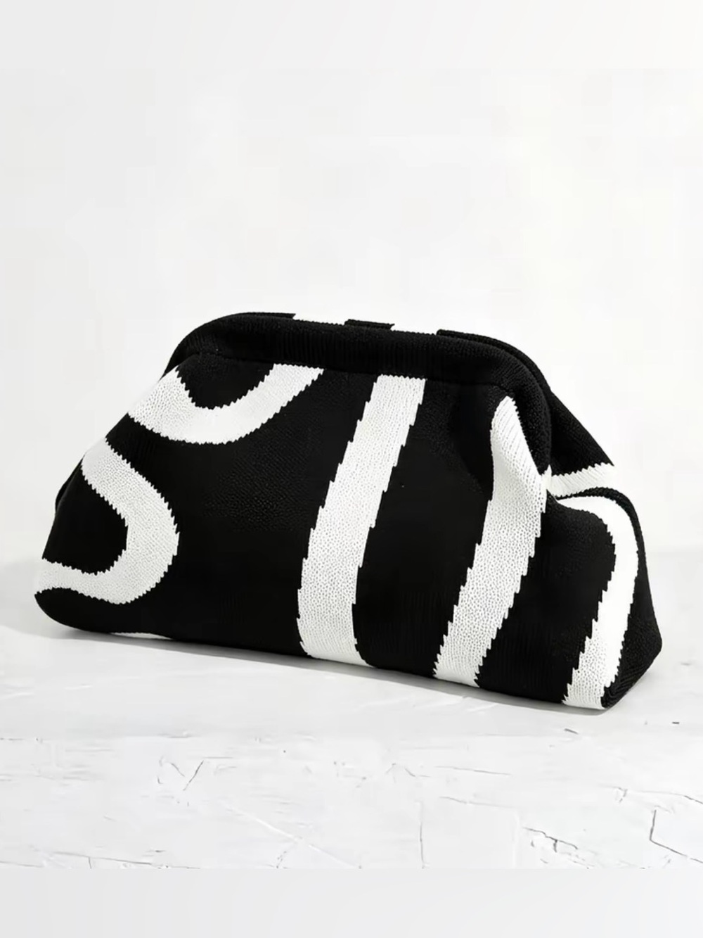 Black & White Knit Wave Clutch - Women Bags